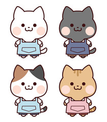 ズボンとエプロンを着た猫