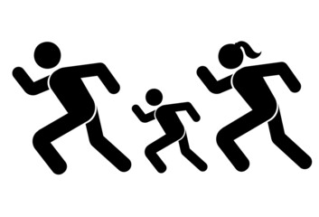 Fototapeta na wymiar running man, woman and boy athletics, marathon, summer sport, running icon isolated on white background