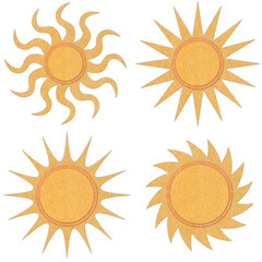 Sun grunge recycled paper craft stick on white background