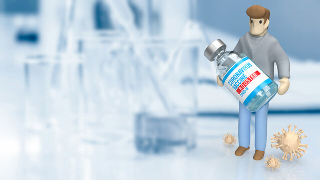 The man hold vaccine booster for sci or medical concept 3d rendering.