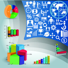 Graph chart Percent - Illustration modern Business Steps Infographics Template Idea and concept design - Vector