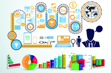 Graph chart Percent - Illustration modern Business Steps Infographics Template Idea and concept design - Vector