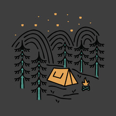 Camping in the forest with beauty night graphic illustration vector art t-shirt design