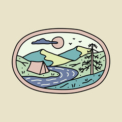 Camping with good place in the nature beside river graphic illustration vector art t-shirt design