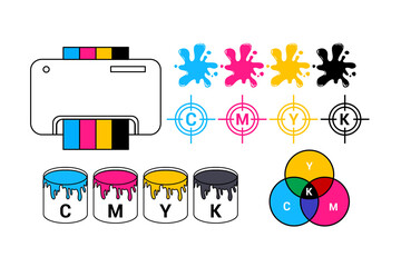vector illustration of printer icon in CMYK colors. CMYK icon. cmyk ink,
paint bucket.