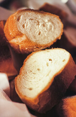 Oven fresh slices of bread baguette