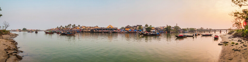 Hoi An market from the bank of the Thu Bon river, Hoi An, Vietnam, at dawn