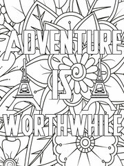 Quotes Enjoy every moment. Black and white lettering illustration. Coloring book. T-skirt, poster, banner, motivation.
