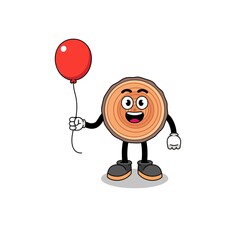 Cartoon of wood trunk holding a balloon