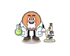 Mascot of wood trunk as a scientist