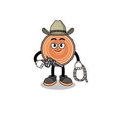 Character mascot of wood trunk as a cowboy