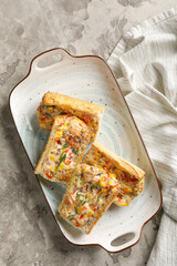 Overhead view of homemade backed sandwiches