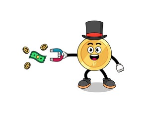 Character Illustration of russian ruble catching money with a magnet