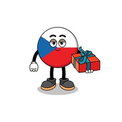 czech republic mascot illustration giving a gift