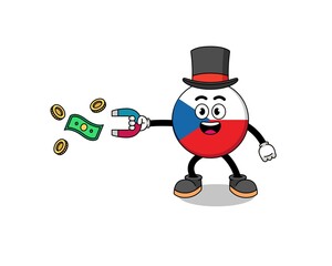Character Illustration of czech republic catching money with a magnet