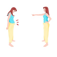 ぽっこりお腹に悩む女性と叱責する自分