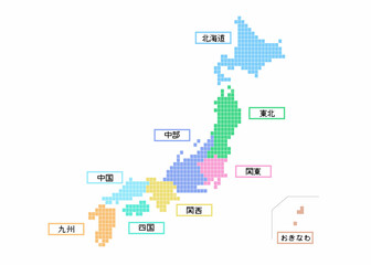 ドット絵　日本地図　エリア色分けマップ