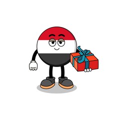 yemen flag mascot illustration giving a gift