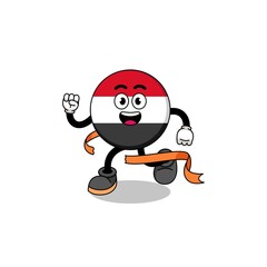 Fototapeta premium Mascot cartoon of yemen flag running on finish line