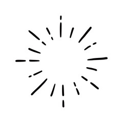 Hand drawn sunburst shine ray and sparkle element. Doodle sketch style. Circle burst of sun, star. Vector illustration.
