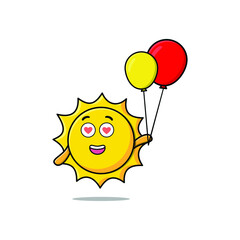 Cute cartoon sun floating with balloon cartoon vector illustration