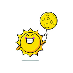 Cute cartoon sun floating with balloon cartoon vector illustration