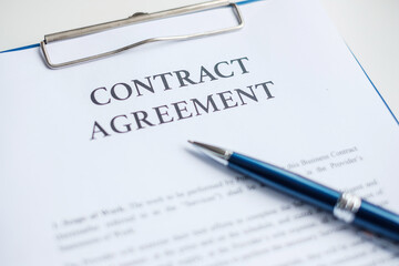 contract documents and pen for approve or signature. Contract agreement, partnership, lawyer and deal concepts