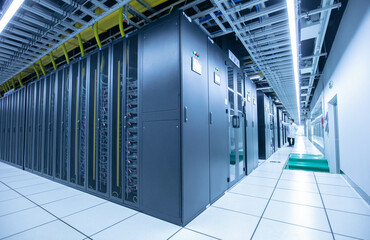 China Telecom central cloud computing big data Center machine room, servers neatly arranged....