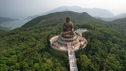 big buddha statue in Lantau island - obrazy, fototapety, plakaty