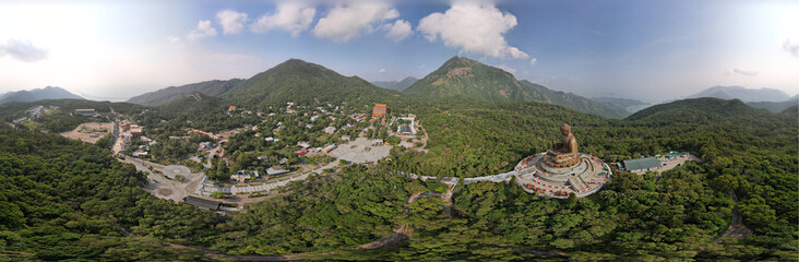 panoramic scenes of big buddha statue in Lantau island