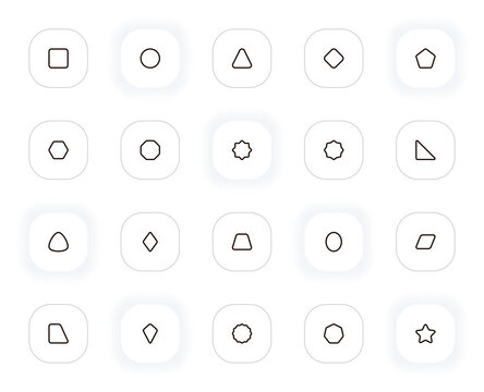 Basic geometrical shapes line icons set. Square, circle, triangle, rhombus, pentagon, star, oval. Vector outline pictograms for web and ui, ux mobile app design. Editable Stroke. 24x24 Pixel Perfect.