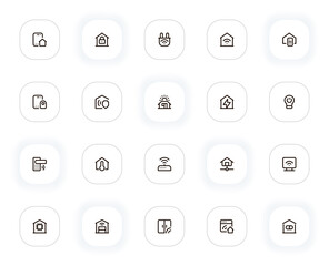 Smart home line icons set. Security, lock, energy, wifi, protection, password, automation, system. Vector outline pictograms for web and ui, ux mobile app design. Editable Stroke. 24x24 Pixel Perfect.