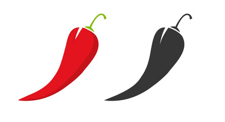 Perrep chili icon isolated on white background vector flat red or cayenne black shape silhouette pictogram clipart graphic illustration image - obrazy, fototapety, plakaty