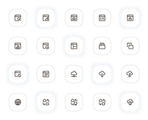 Internet and network line icons set. Search, link, code, email, lock, data, accept, update, cloud. Vector outline pictograms for web and ui, ux mobile app design. Editable Stroke. 24x24 Pixel Perfect.