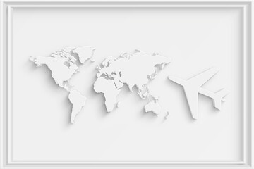 3D world map on white background.
