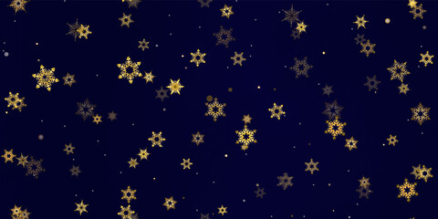 Fototapeta premium Gold Falling Snowflakes seamless pattern.