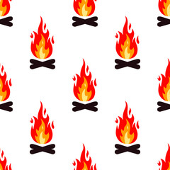 Beautiful Bonfire isolated on white background is in Seamless pattern - vector illustration