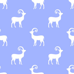 Mountain Goat isolated on purple background is in Seamless pattern - vector illustration