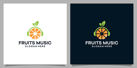 Logo design template Music. Logo headphone with orange fruits logo. Premium vector