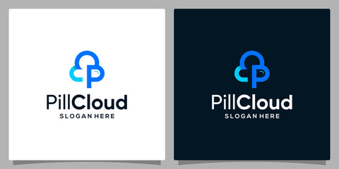 Cloud Technology logo design template with pill capsule logo and initials P. Premium vector