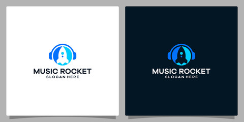Logo design template Music. Logo headphone with rocket logo. Premium vector