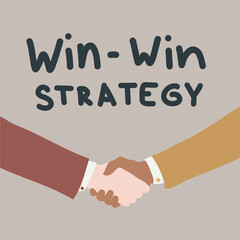 Business partnership handshake vector illustration. Deal sign businessmen or women of different race, people hands shaking for contract agreement, win - win strategy concept, successful deal poster.