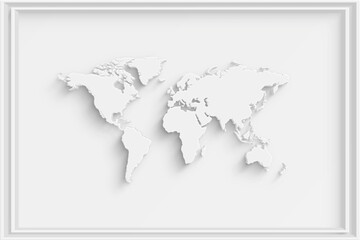 3D world map on white background.