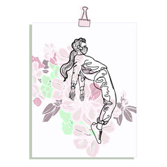 Isolated vector illustration of a cute girl. Young woman as a print, blank for designers, logo, label, sticker