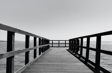Wooden pier black and white