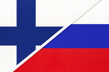 Finland and Russia, symbol of country. Finnish vs Russian national flags.