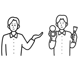 男性美容部員のイラスト素材セット　線画のみ