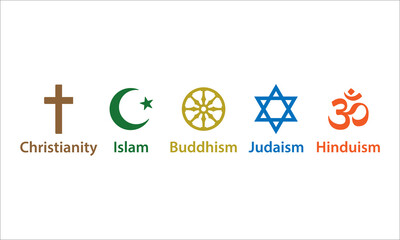 Religious symbols icon set. Vector illustration, flat design.