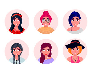 Girl in six different looks. Girls. The image of a girl. Girls. Different styles of girls. Six girls. Beautiful girls. Face. set of girls.