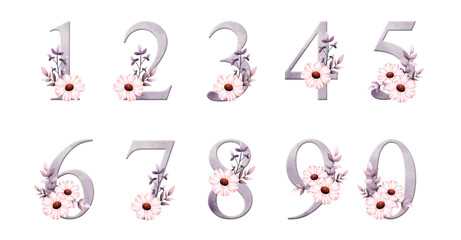Watercolor floral number